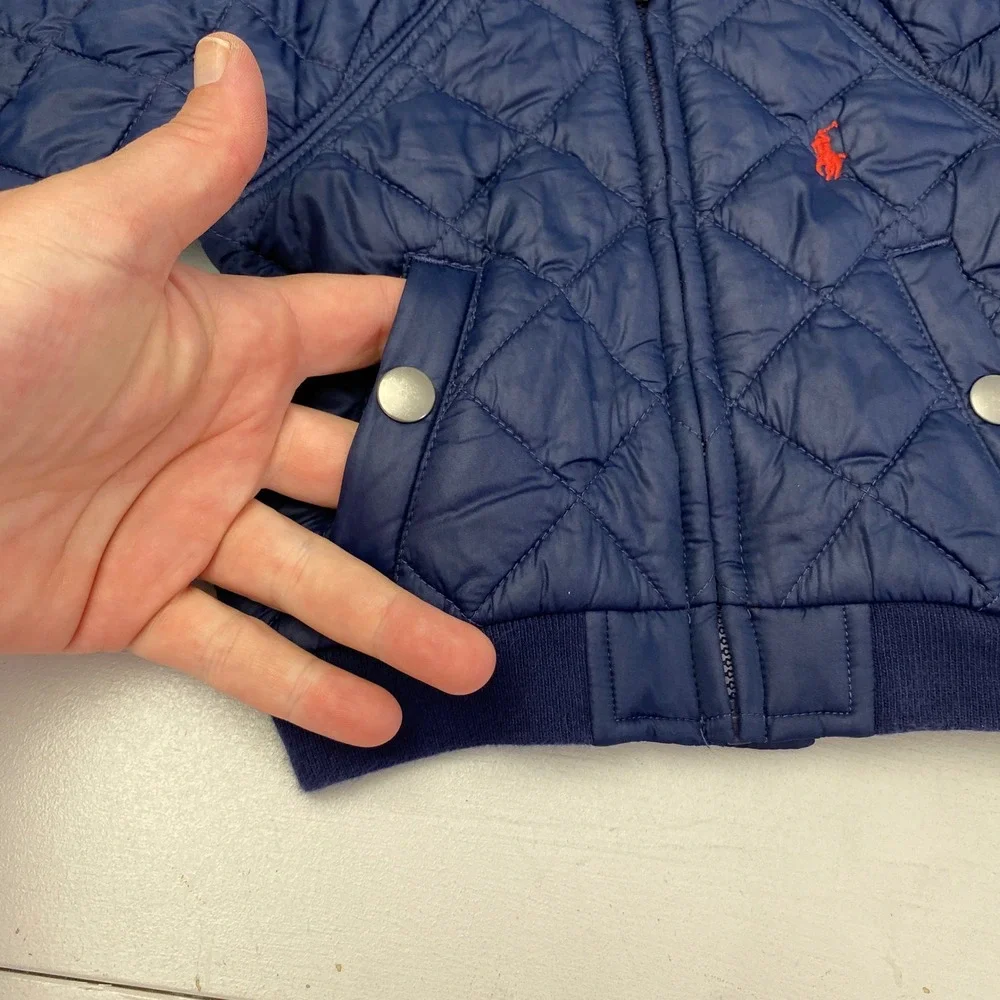 Ralph Lauren Quilted Bomber Jacket Baby Boy 3M Navy Blue Red Pony Zip Up Coat